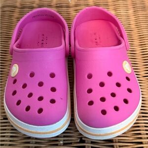 Crocs Child's Sz 9 Pink With Peach/Orange Accents. GUC Cute as a Button!